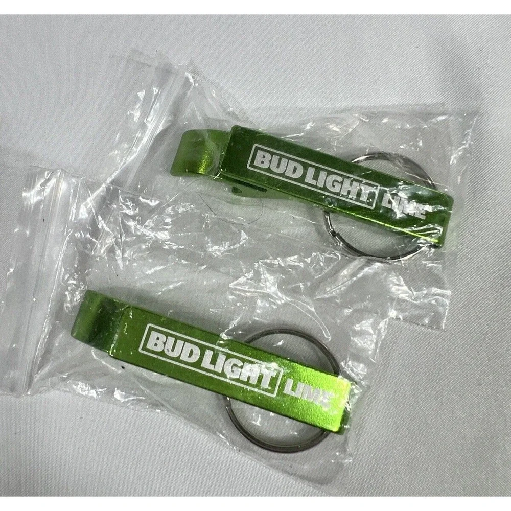 Bud Light Lime Bottle Opener Keychain Set of 2 Green Metallic Aluminum New